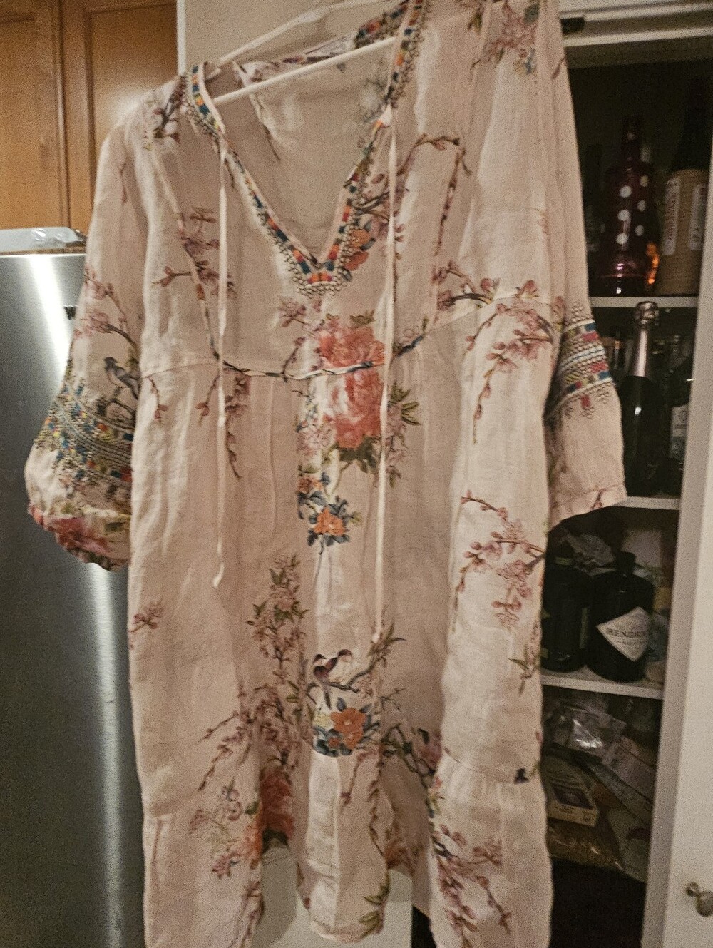 Johnny Was Embroidered Floral Bird Print Tunic Dress Boho Medium